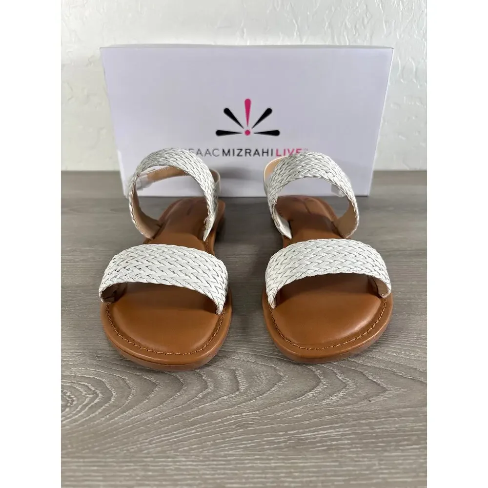 Isaac Mizrahi Live Rosalyn White Woven Slingback Flat Sandals IM3ROS20  7.5M‎